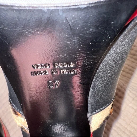 LEATHER LG BETTIE  SZ 37/6.5 USA Leopard Print Ankle Boots-made in ITALY - Picture 8 of 10